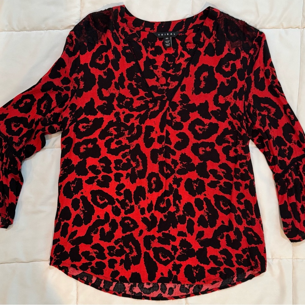 Tribal Vibrant Red and Black Leopard Blouse